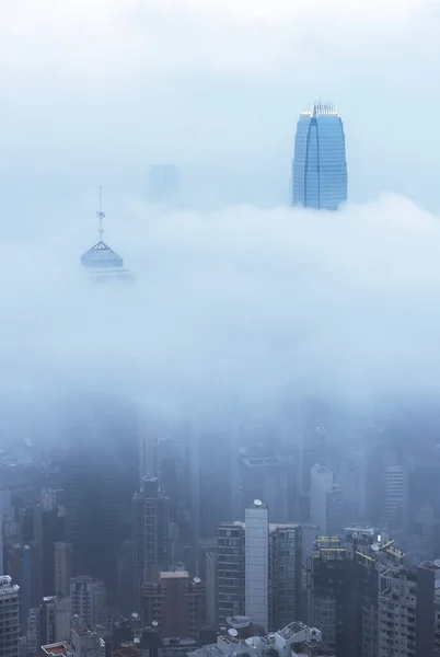Downtown district of Hong Kong city in fog
