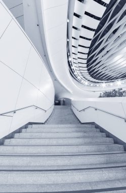 Modern mimarinin iç görünümü. Soyut arkaplan oluşturuluyor