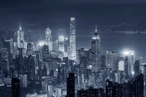 stock image Skyline of Hong Kong city at night