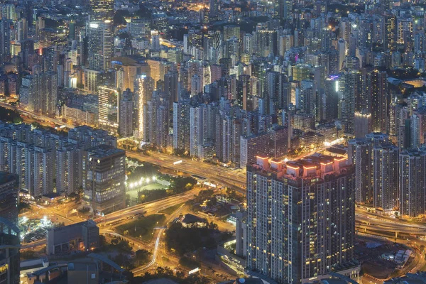 Paisaje Nocturno Vista Aérea Ciudad Hong Kong — Foto de Stock