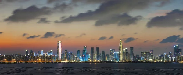 Panorama Des Toits Ville Shenzhen Chine Crépuscule Vue Frontière Hong — Photo
