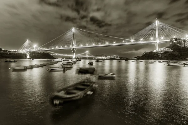 Paisaje Idílico Puente Bahía Ciudad Hong Kong Por Noche —  Fotos de Stock