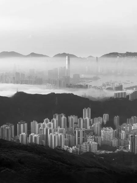 Skyline Ville Hong Kong Dans Brouillard — Photo