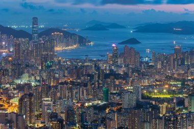 Aerial view of Hong Kong city at dusk clipart