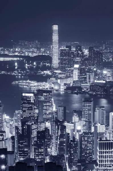 Skyline Ciudad Hong Kong Por Noche — Foto de Stock