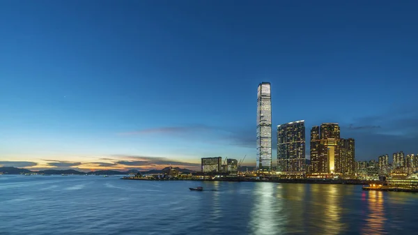 Rascacielos Horizonte Puerto Ciudad Hong Kong Atardecer —  Fotos de Stock