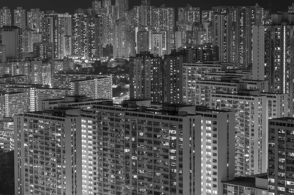 Zsúfolt Lakóépületek Hong Kong Városban Éjszaka — Stock Fotó