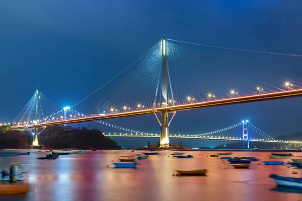 Идиллический Пейзаж Моста Бухты Гонконге Ночью — стоковое фото
