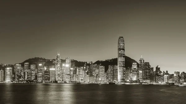 Éjszakai Táj Panoráma Victoria Kikötő Hong Kong Város — Stock Fotó