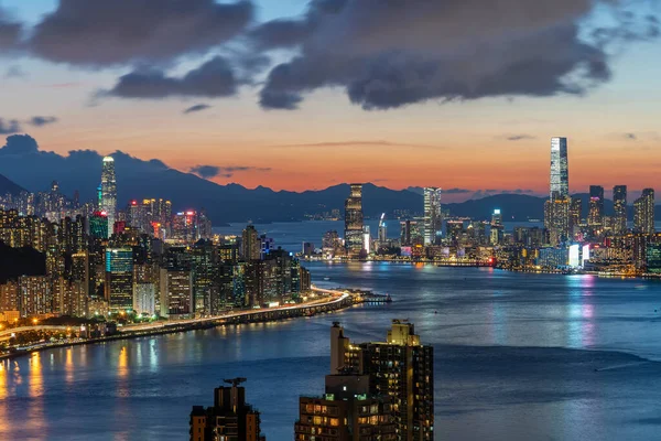 Victoria Limanı Hong Kong Şafağında — Stok fotoğraf