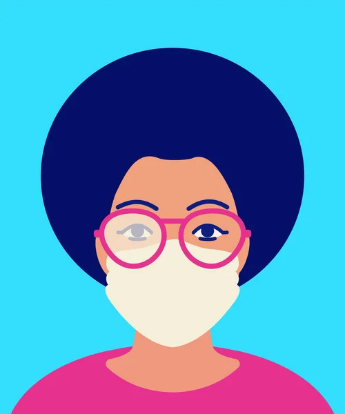 Femme Africaine Dans Des Lunettes Brumeuses Dans Masque Facial Protecteur — Image vectorielle