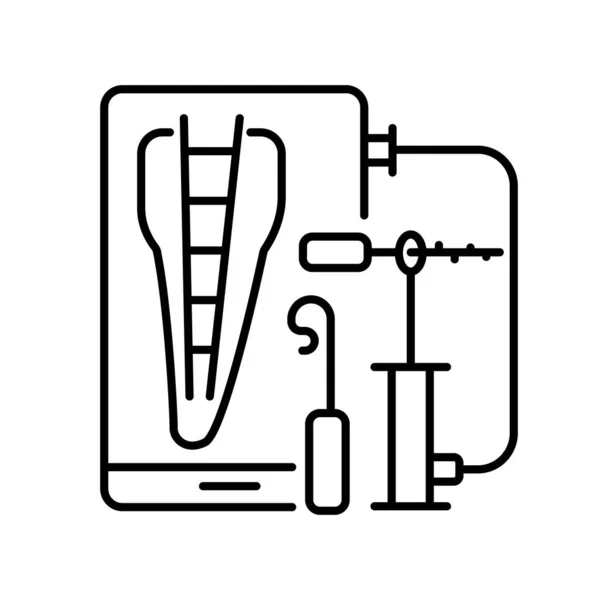 Root Canal Apex Locator Endodontic Finder (en inglés). Soporte de taladro raíz conectado por cables a la pantalla LCD. Gancho labial dental. Icono de dibujo vectorial ilustración aislada — Archivo Imágenes Vectoriales