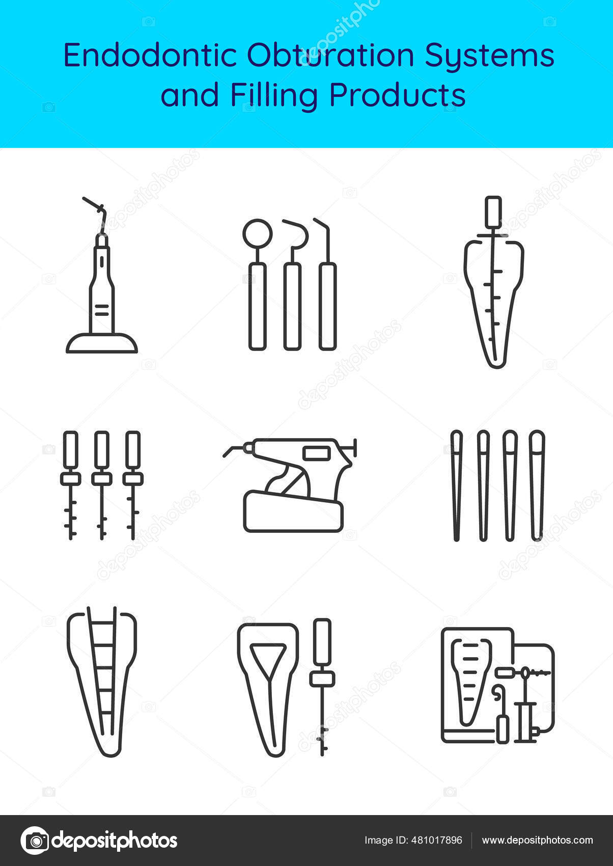 Endodontic Obturation Systems and Filling Products icon set . Root