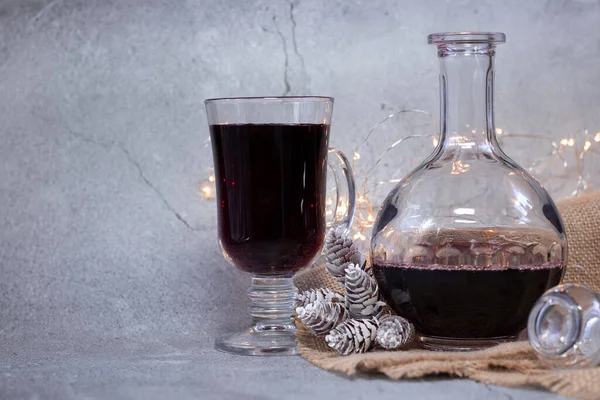 Beautiful Photo New Year Card Banner Warm Mulled Wine Glass — Stock Photo, Image