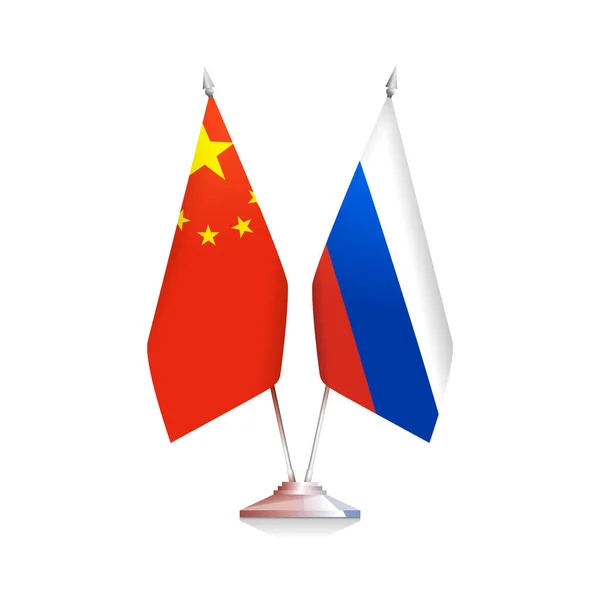 Флаги России и Китая на белом фоне — стоковый вектор