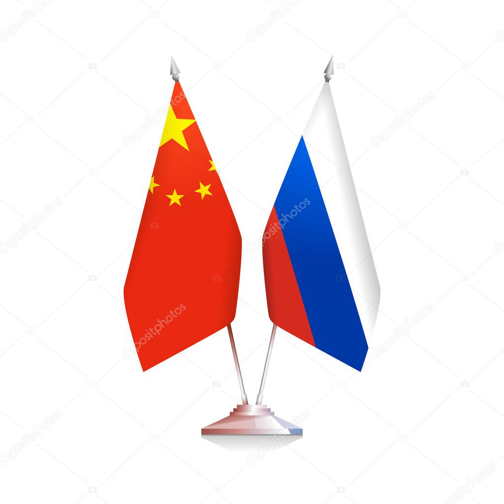 Flags of Russia and China on white background