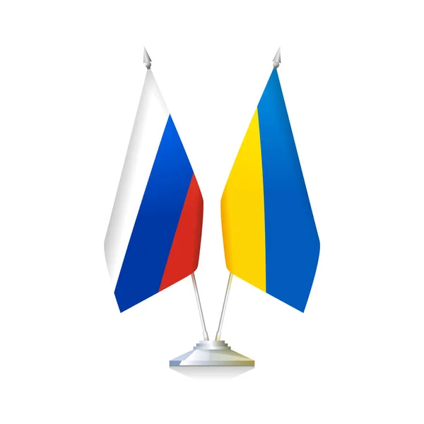 Bendera Ukraina dan Rusia dengan latar belakang putih - Stok Vektor