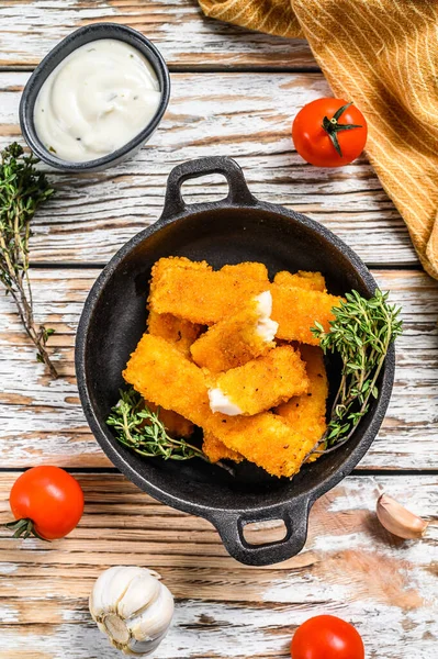 Dedos Peixe Crocante Com Farinha Rosca Servido Com Tártaro Molho — Fotografia de Stock