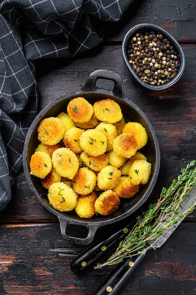 Gnocchi Pommes Terre Maison Frit Dans Une Poêle Fond Bois — Photo