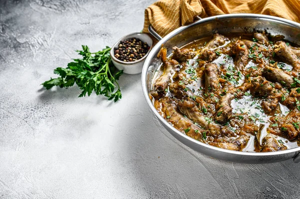 Indian Chicken Neck Curry Necks Vegetables Gray Background Top View — Stock Photo, Image