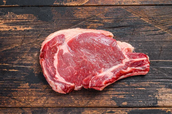 Ribeye Steak Syrový Mramorový Hovězí Černý Angus Žebírko Tmavé Dřevěné — Stock fotografie