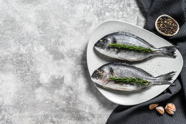 Frischer Dorado Fisch Bereit Zum Kochen Grauer Hintergrund Ansicht Von — Stockfoto