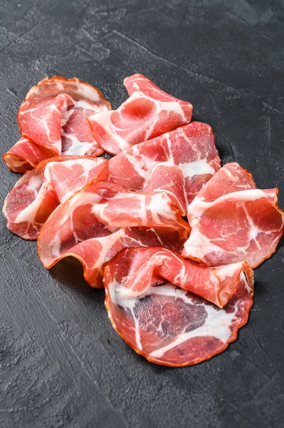 Coppa Capocollo Capicollo Hús Fekete Háttér Felülnézet — Stock Fotó