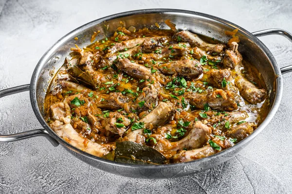 Fried Chicken Necks Vegetables Gray Background Top View — Stock Photo, Image