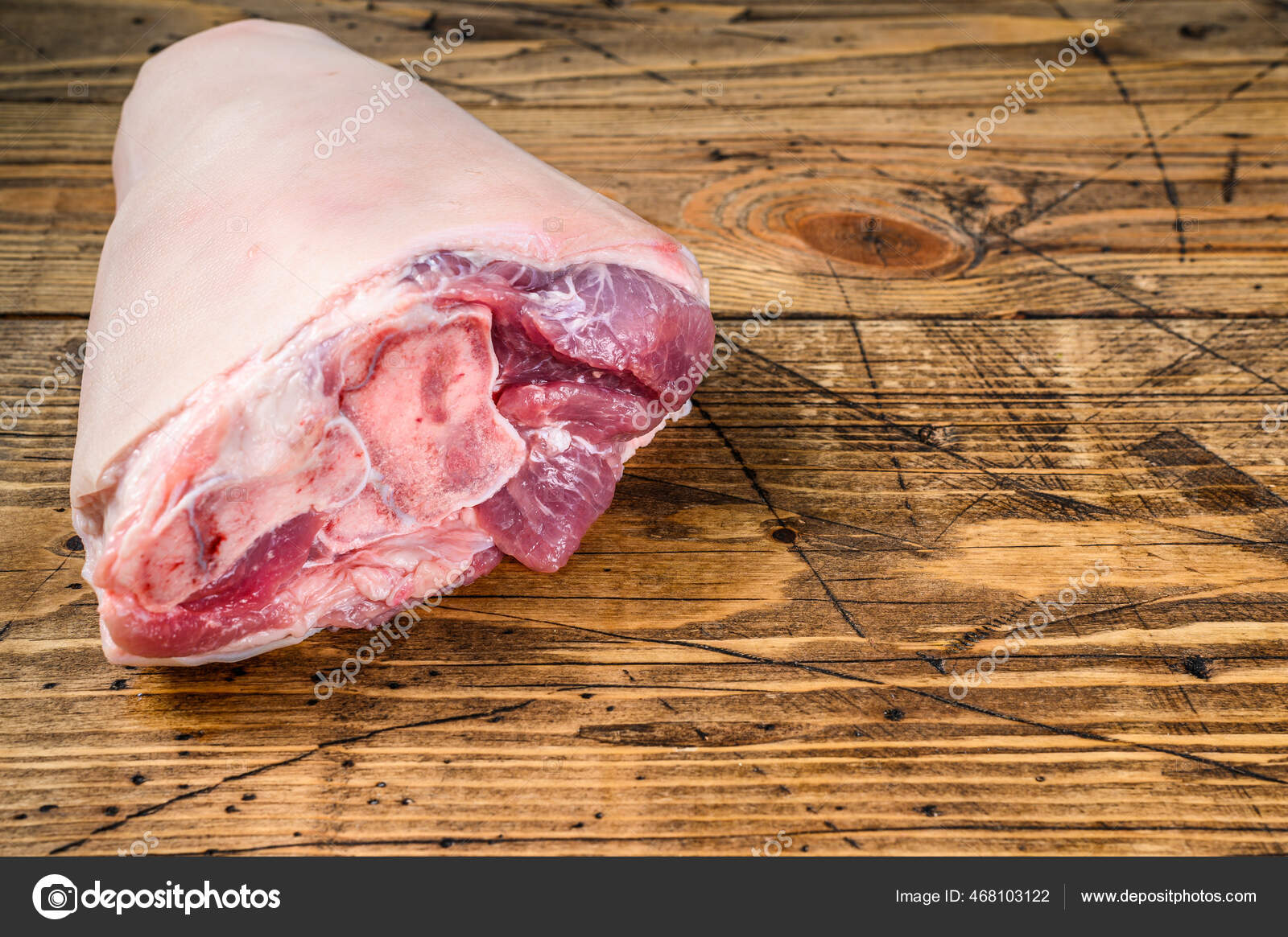 Pork Neck raw meat piece on wooden cutting board. wooden background. Top  view Stock Photo by composter-box