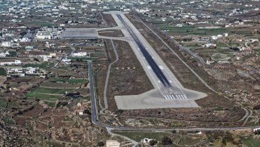 Mykonos island, Yunanistan Hava limanının havadan görünümü