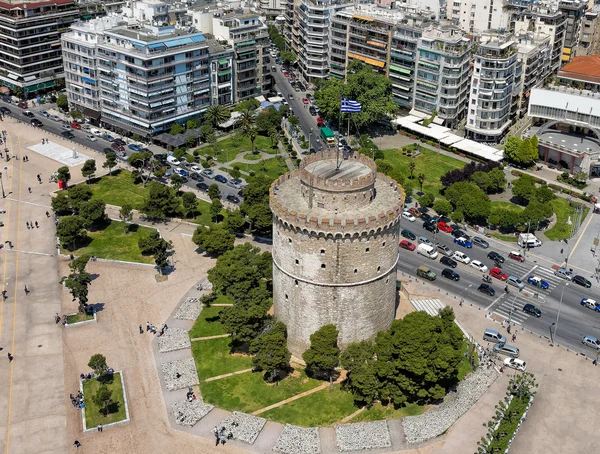 Flygfoto över Whiite tornet, Thessaloniki, Grekland — Stockfoto