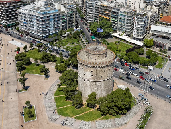 Luchtfoto van de Whiite toren, Thessaloniki, Griekenland — Stockfoto