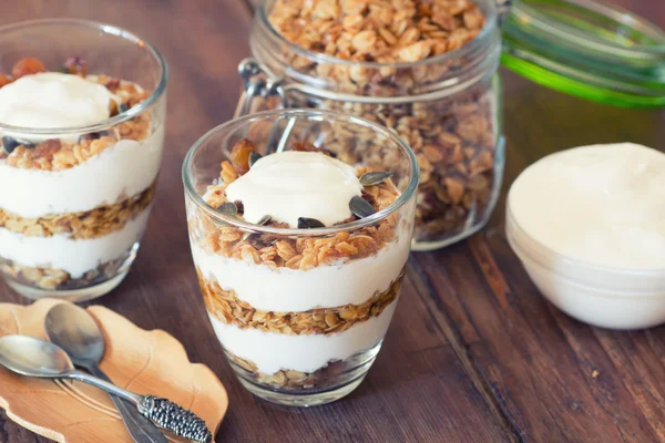 Yogurt with homemade granola — Stock Photo, Image