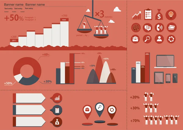 İş İkonları/Simgeleri infographics (kırmızı içinde)