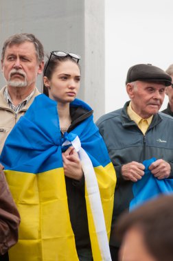 Mariupol, Ukrayna - Mayıs 03: 15 Shirokino 'nun silahsızlandırılması için yapılan halk toplantısı.