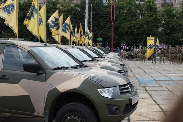 Mariupol/Ukraine June 12 2016  armored vehicle of battalion "Azov" in the parade of military vehicles — Stock Photo, Image