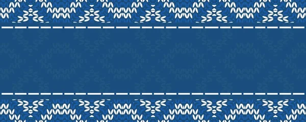 Christmas Knitted Borderless Picture. Endless print. Text Place For Cards, Banners. Hand Drawn Cloth Design. Cornflower Blue and White Knitted Pattern. Xmas Illustration.