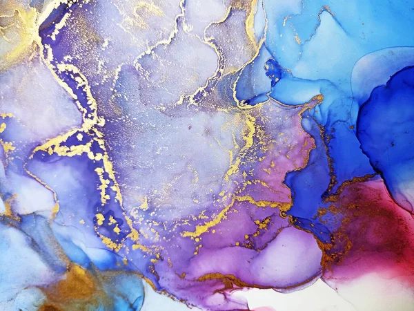 Alcohol Ink Texture. Alcohol Ink Blue Pigment. Gold Marble Pigment. Rainbow Drops. Motley Aquamarine Stains. Navy blue blots. Delicate Bright. Blue Abstract.