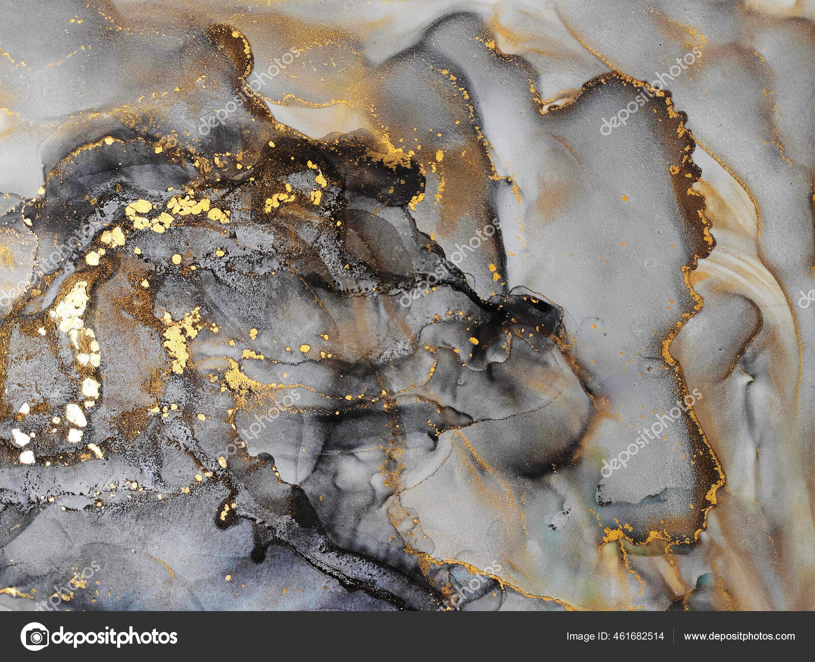 Gold Spray Black Drops Paint Ink Gouache Blur Brush Golden Stock Photo