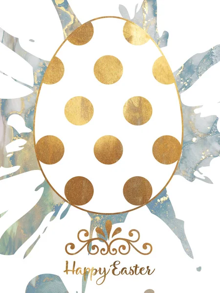 Easter Color Egg. Delicate color. Gold Watercolor paint. Colorful Texture. Emerald Smudges. Easter Alcohol Ink. Original Abstract Card. Minimalistic Gift Card. Motley Liquid.