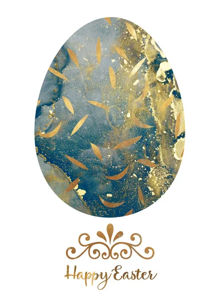 Easter Color Egg. Delicate color. Minimalistic Gift Card. Original Abstract Card. Colorful Texture. Motley background. Easter Alcohol Ink. Gold Gouache. Azure Tone.