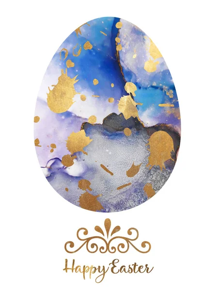 Easter Color Egg. Delicate color. Easter Alcohol Ink. Ink Wash Pastel. Minimalistic Gift Card. Gold Gouache Blur. Navy blue Splatter. Original Abstract Card. Motley background.