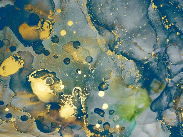 Ink Wash Pastel. Blue, White and Gold Drops. Blue ice color. Water Ink wallpaper. Aquamarine Pigment Watercolor. Alcohol Ink Streaks. Alcohol Abstract.