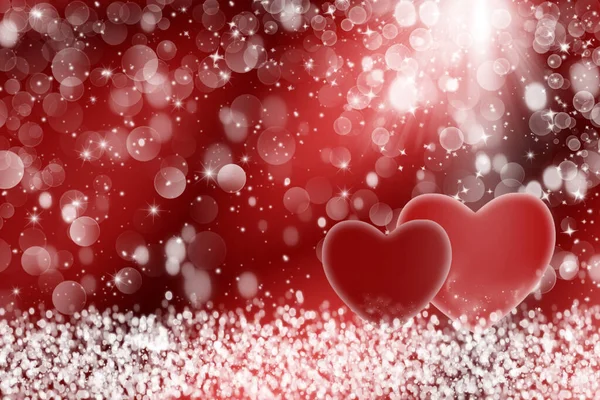 Deux Cœurs Sur Fond Rouge Foncé Bokeh Pour Saint Valentin — Photo