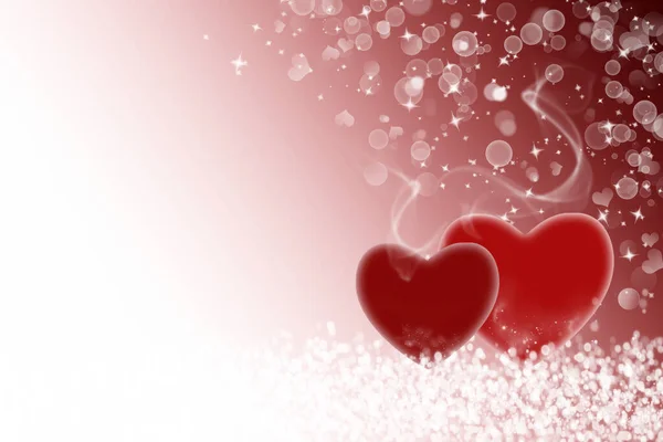 Deux Cœurs Sur Fond Rouge Foncé Bokeh Pour Saint Valentin — Photo