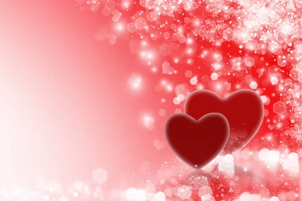 Два Серця Червоному Тлі Боке День Святого Валентина Романтичне Абстрактне — стокове фото