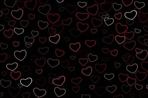 Bunte Rote Herzen Auf Schwarzem Hintergrund Ornament Liebessymbol Valentinstag — Stockfoto