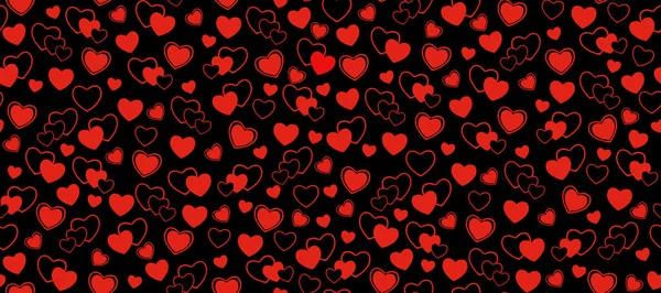 Patrón Sin Costuras Corazones Rojos Sobre Fondo Negro Amor Símbolo — Foto de Stock
