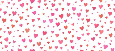 Kırmızı renkli kalpleri olan pürüzsüz beyaz bir arka plan. Aşk sembolü minimalist simetrik romantik kompozisyon. Kartpostal.