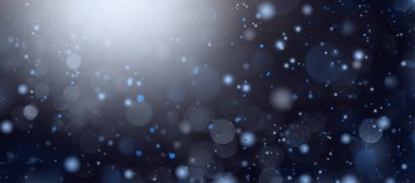 Mavi arka planda odaksız beyaz ışıklar. Soyut bokeh arkaplanı.